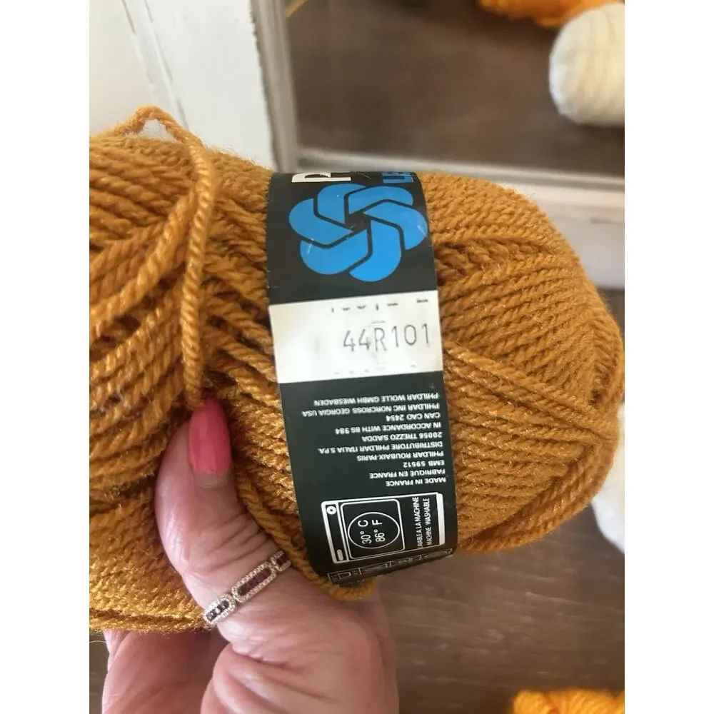 Vtg Mixed Lot Of 4 Yarn Skeins Acrylic Cotton? Saffron Mustard Yellow Off White